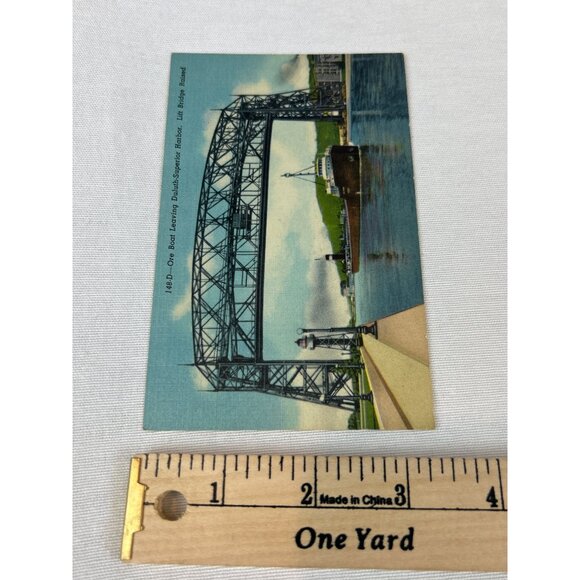 Vintage 1950s Duluth-Superior Harbor Postcard Ore Boat & Lift Bridge Raised - Picture 8 of 8
